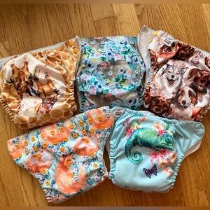 MAMA KOALA Pocket Diapers Lot of Five Animal Patterns
